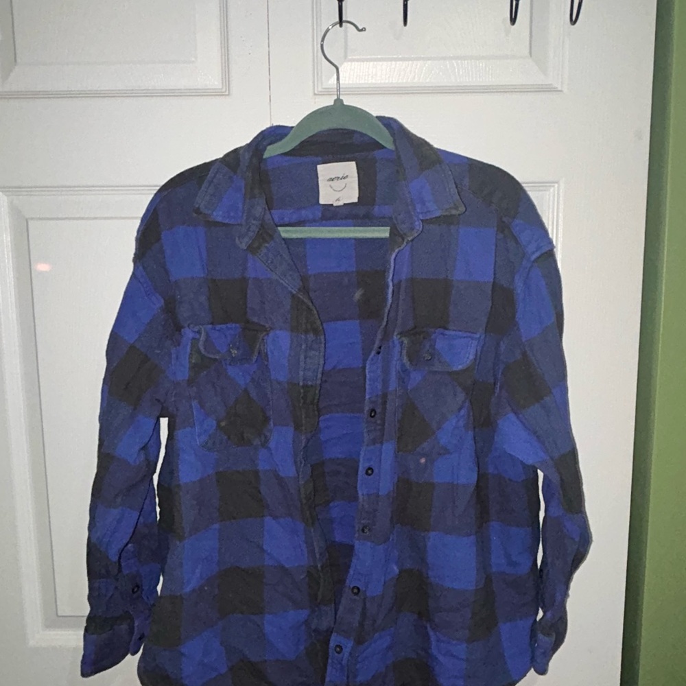 Aerie Blue and Black Checkered Top